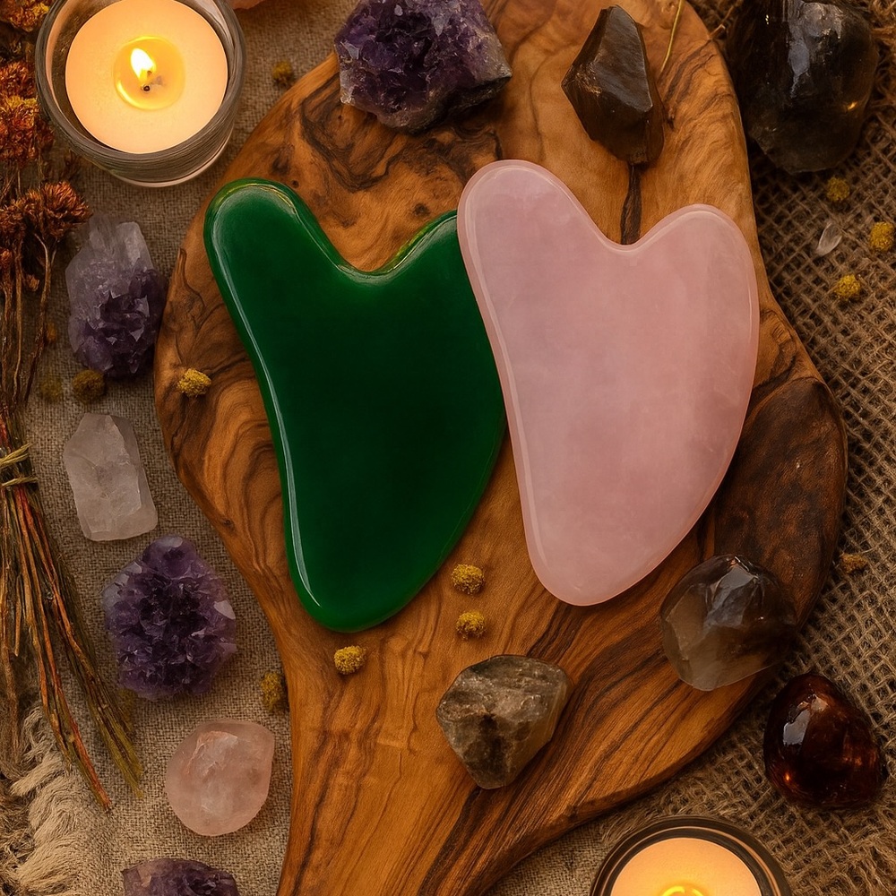 Green Jade & Rose Quartz Gua Sha Set